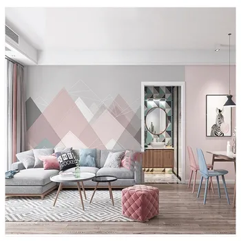Personalizate 3D Tapet Mural Nordic Simplu Roz Linii Geometrice de Familie Dormitor Sufragerie Living Tapet de Fundal
