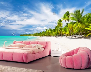 Personalizate, decorațiuni interioare tapet,Palmieri de nucă de Cocos pe plaja de nisip alb,peisaj natural pentru camera de zi dormitor fundal