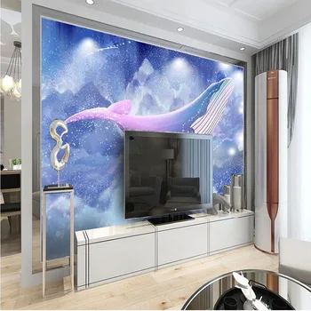 Personalizate Orice Dimensiune Auto-Adeziv Nordic Camera De Printesa Balena Cald Dormitor, Noptiera Copii De Desene Animate De Fundal De Perete Decor Acasă Tapety