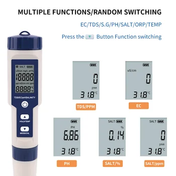 PH-Metru 5 in 1 TDS/CE/PH/Salinitate/Contor de Temperatura Pix Detector de Conductivitate a Monitoriza Puritatea Apei de Calitate Monitor Tester