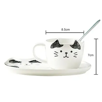 Pisica Cana Set Amuzant de Desene animate Drăguț Ceramice Cana de Cafea cu Lingura & Farfurie Cani de Cafea cu Lapte Cana Călătorie Cani Drinkware