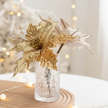 Sequin Artificiale Flori De Craciun Anul Nou, Pom De Crăciun Decoratiuni Pentru Casa Fals Floare Pom De Crăciun Ornamente De Decor Acasă