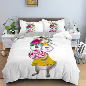 Set lenjerie de pat 3D Imprimate Quilt Capac pentru Dormitor Regele Regina Full Poliester Lenjerie de pat Decor Acasă 2/3Pcs de Desene animate de Animale Carpetă Acopere
