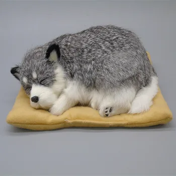 Simulare câine husky model de greu de polietilenă&blanuri mare 28x18cm de dormit husky cu mat,mașină pandent ,acasă decorare cadou b0377