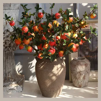 Simulare de rodie 6 fructe cu frunze de rodie fructe decor acasă soft-pack recuzită fotografie simulare de flori false fl