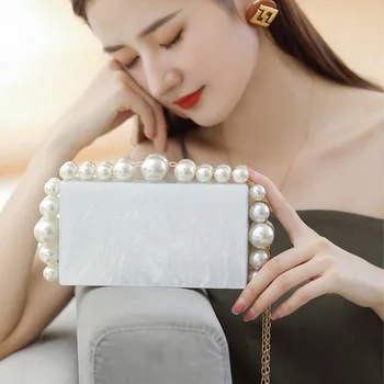 Stil nou acrilic banchet rochie în primăvara și vara Alb perla pătrat mic sac de Moda pe un umăr crucea corpul femei geantă de mână