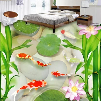 Tapet personalizat Pește 3d Pietriș de Bambus, Frunze de Lotus Frog 3D murală Auto-Adeziv pentru Parchet Living Dormitor Restaurant Tapet