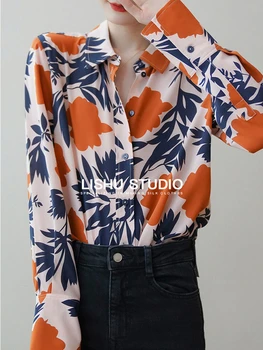 Toamna cu Maneca Lunga Bluze Femei 2022 Nou Liber de Design Imprimate Șifon Tricou Femei Single-breasted de Imprimare Blusas Mujer