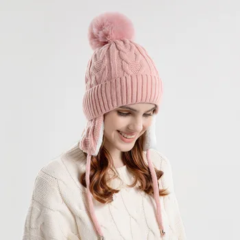 Toamna Iarna Cald Tricotate Pălărie De Sex Feminin Drăguț Lână Pălărie În Aer Liber, Schi Windproof Plus Jos Îngroșarea Set Cu Cap De Pluș Pufos Căciuli