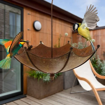 Umbrelă În Formă De Pasăre Jgheab De Păsări Sălbatice Alimentatoare Pentru Exterior Din Metal În Formă De Pasăre Baie Alimentator La Grădină