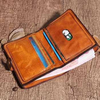 Vintage stratul de sus piele de vacă scurt portofel, încrețită catarama din piele portofel, aflate în dificultate și lustruit la modă portofel