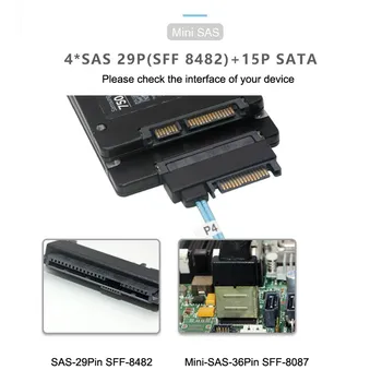 Xiwai Mini SAS SFF-8087 Gazdă Interne 36 Pin la 4 SFF-8482 29Pin Țintă SAS Hard Disk și Cablu de Alimentare SATA 50cm