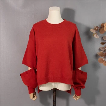 YIDU Noi 2021 Femei Toamna Iarna Pulover Supradimensionat Tricotaje Cald Tricotate Neregulate Taie Epocă Pulovere la Modă